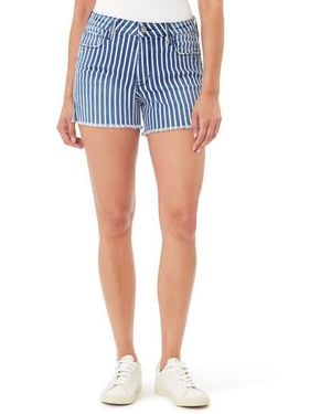 Kensie Rivet Frayed Hem Denim Shorts - Blue