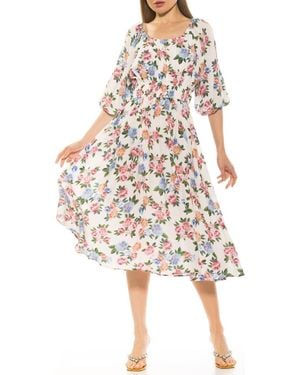 Alexia Admor Emily Balloon Sleeve Fit & Flare Midi Dress - White