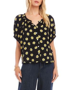 Karen Kane Floral Button-Up Peasant Top - Black