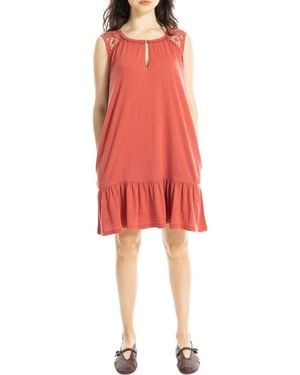 Max Studio Lace Trim Sleeveless Trapeze Dress - Red