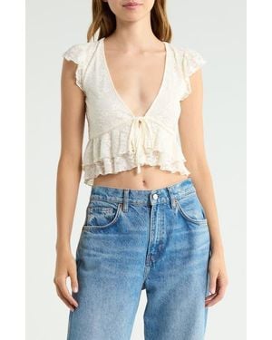 Vigoss Tiered Lace Tie Front Top - Blue