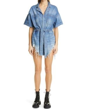 R13 Mick Distressed Denim Romper - Blue