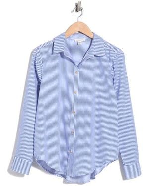 Beach Lunch Lounge Bentley Stripe Long Sleeve Cotton Button-Up Shirt - Blue