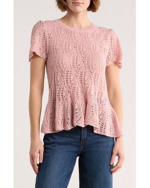DR2 by Daniel Rainn Openwork Peplum Top - Pink