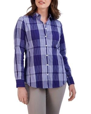Foxcroft Zoey Plaid Cotton Blend Button-Up Shirt - Blue