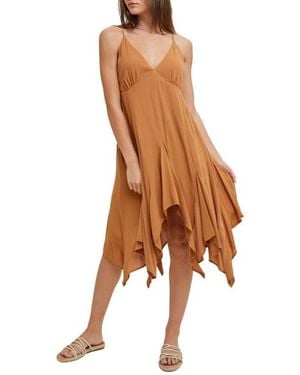 Wishlist Handkerchief Hem Babydoll Dress - Brown