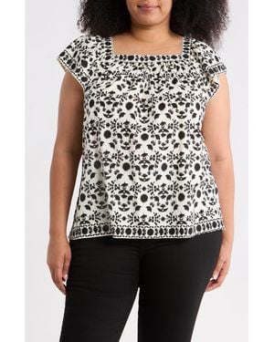 Max Studio Square Neck Flutter Sleeve Top - Black