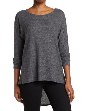 Go Couture Boatneck Hi-Low Printed Tunic Sweater - Gray