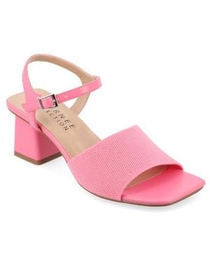 Journee Collection Evylinn Knit Block Heel Sandal - Pink