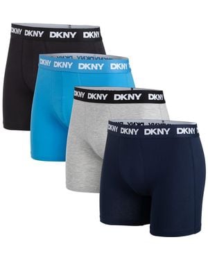 DKNY Cotton Stretch Pack Of 4 Boxer Briefs - Blue