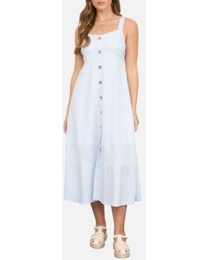 Blu Pepper Stripe Button Trim Midi Dress - White