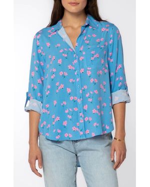 Velvet Heart Elisa Floral Roll Tab Sleeve Shirt - Blue