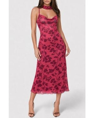 Bebe Mesh Cowl Maxi Dress - Red