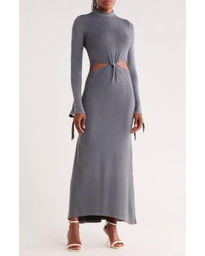 Go Couture Long Sleeve Cutout Maxi Dress - Gray