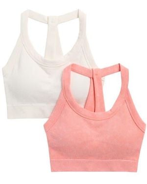 90 Degrees 2-Pack Stonewashed Seamless Sports Bras - Pink