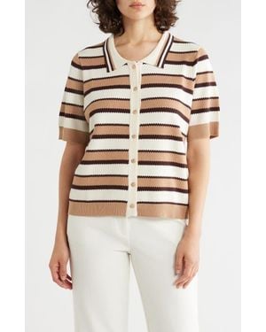 Adrianna Papell Stripe Polo Sweater - White