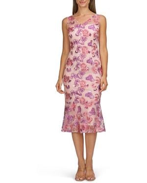 JS Collections Greer Sequin Embroidered Cocktail Dress