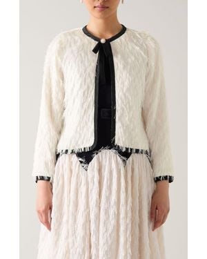 LK Bennett Allegra Tie Neck Contrast Trim Jacket - Natural