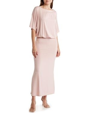 Go Couture Blouson Elbow Sleeve Maxi Dress - Pink