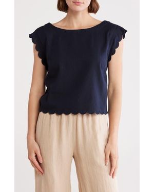 Ellen Tracy Scalloped Crop Tank - Blue