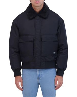 Hudson Jeans Water Repellent Faux Shearling Collar Bomber Jacket - Blue