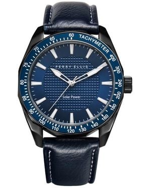 Perry Ellis Solar Powered 3-Hand Quartz Strap Watch, 41Mm - Blue