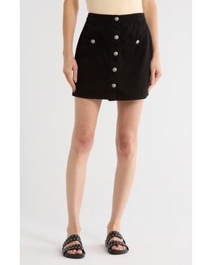 L'Agence Kris Button Front Cotton A-Line Miniskirt - Black