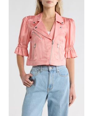 Cinq À Sept Everlee Ruffle Crop Moto Jacket - Pink