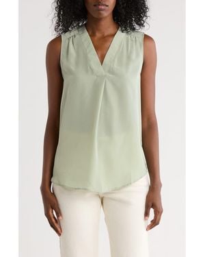 Matty M V-Neck Sleeveless Pleat Front Top - Green