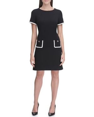 Tommy Hilfiger Scuba Crepe Pipe Trim Pocket Short Sleeve Dress - Black