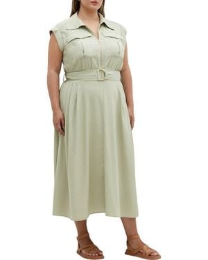 City Chic Cap Sleeve Utility Zip Midi Shirtdress - Green