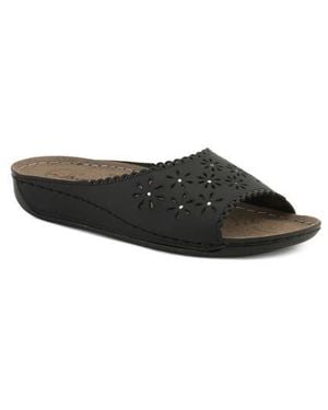 Flexus by Spring Step Rhinestone Lasercut Slide Sandal - Black