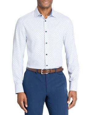 Con.struct Micro Geometric Print Stretch Button-Up Shirt - Blue