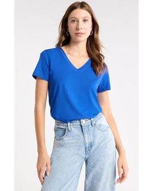 1901 V-Neck Cotton T-Shirt - Blue