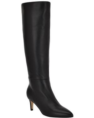 Calvin Klein Leather Pointy Toe Knee-High Boots - Black