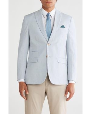 Gino Vitale Slim Fit Solid Linen Blend Blazer - Blue