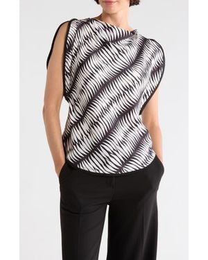 DKNY Satin Flutter Sleeve Top - Multicolor