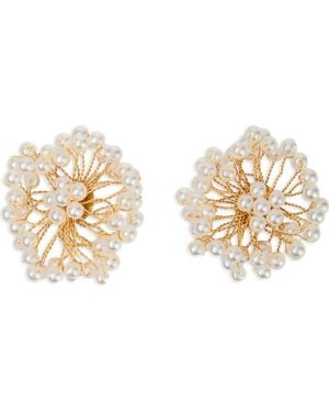 Saachi Faux Pearl Wire Stud Earrings - Metallic