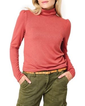 Gibsonlook Puff Sleeve Rib Turtleneck - Red