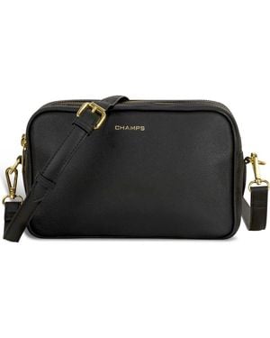 CHAMPS Double Zip Leather Camera Bag - Black