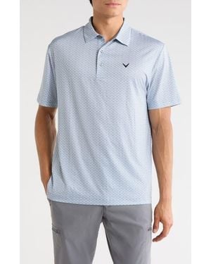 Callaway Apparel Chevron Foulard Print Short Sleeve Polo - Blue