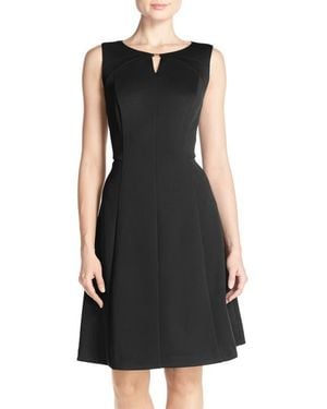 Ellen Tracy Keyhole Front Scuba Fit & Flare Dress - Black