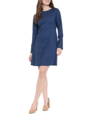 London Times Long Sleeve Ponte Denim Fit & Flare Dress - Blue