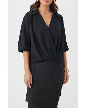 Trina Turk Otto Faux Wrap Top - Black