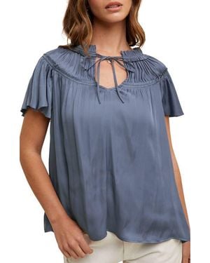 Wishlist Ruched Satin Top - Blue
