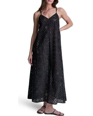 DKNY Eyelet V-Neck Cover Up Maxi Dress - Black