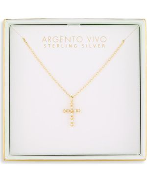 Argento Vivo Imitation Pearl And Cubic Zirconia Cross Pendant Necklace - White