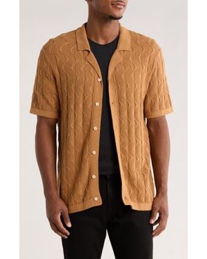 Truth Textured Short Sleeve Button-Up Polo - Brown