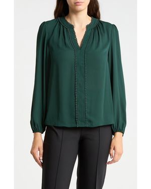 Gemma Jane Pom Trim V Neck Blouse - Green