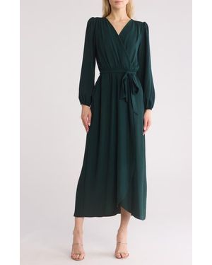 Connected Apparel Faux Wrap Long Sleeve Maxi Dress - Green
